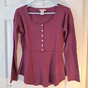 Sundance Sz XS Waffle Knit Top Thermal Henley Baby Doll Long Sleeve Y2K Raw Edge